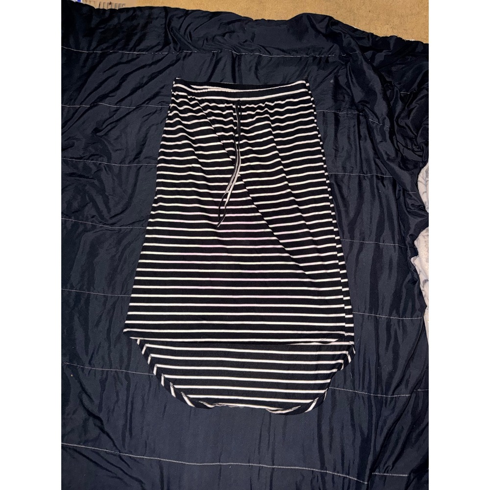 SHEIN Black White Striped High Low Midi Skirt Elastic Waist Drawstring Size XL